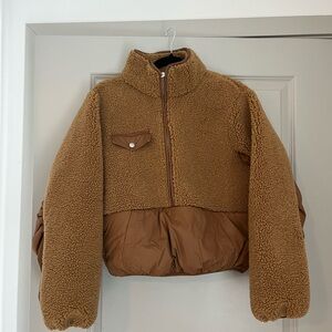 Worn Once FRAME Tan Fleece Mix Pullover Recycled Sherpa Size Medium